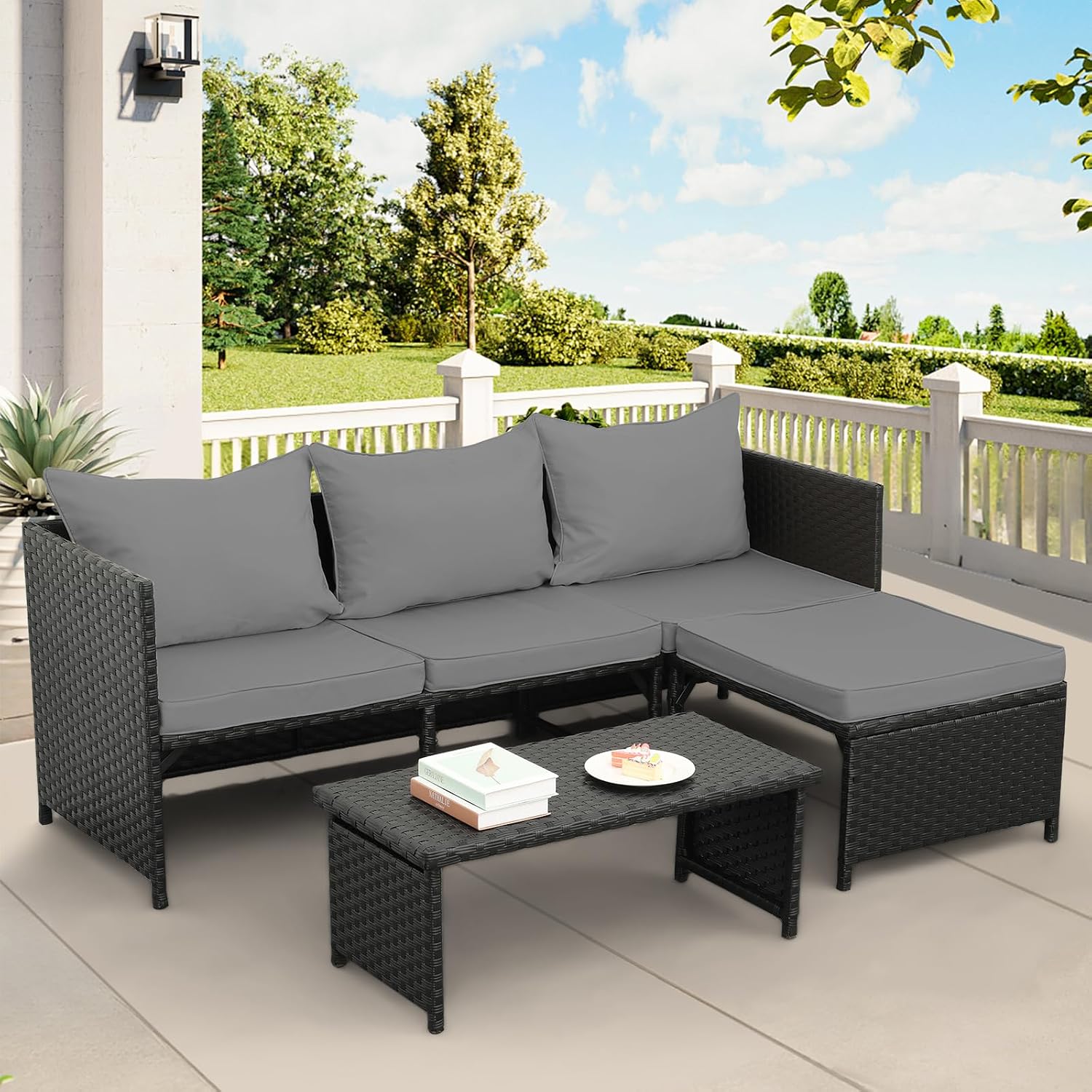 Outdoor Furniture Loveseat - Juego de Muebles de Mimbre Sintético
