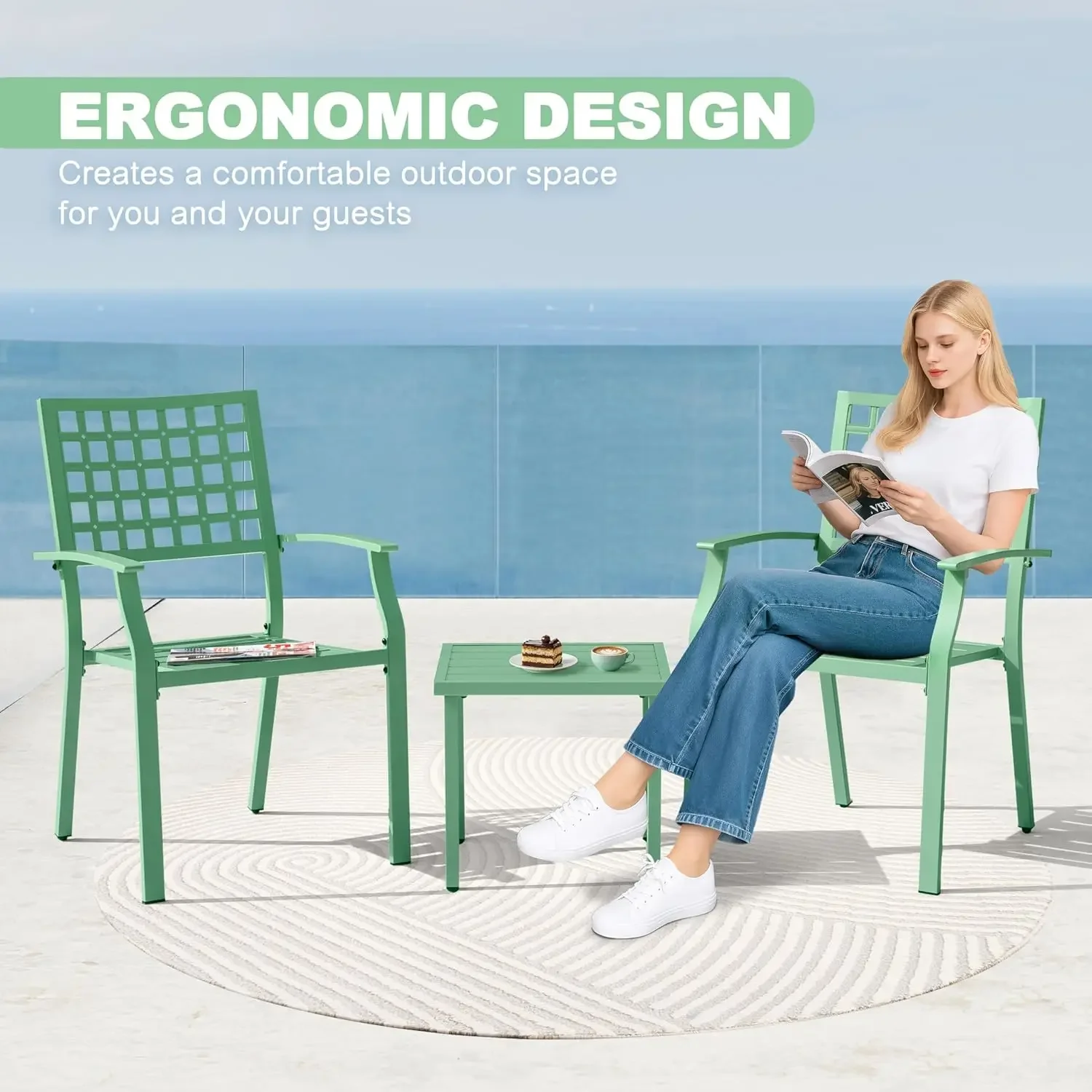 Conjunto de Bistro de 3 Piezas - Outdoor Furniture Metal Chairs reseña y precio