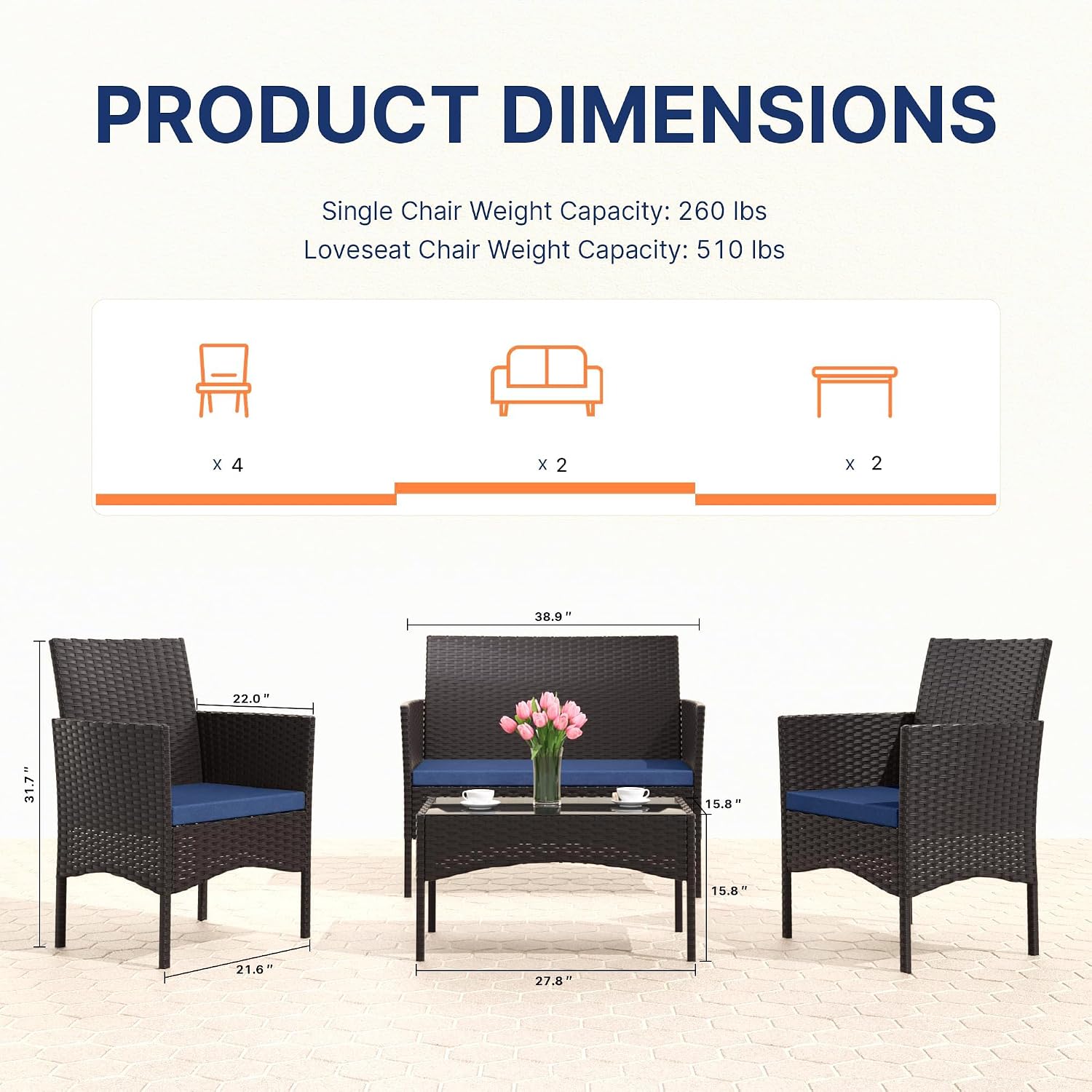 Juego de Muebles de Patio de 8 - Outdoor Furniture Loveseat reseña y precio