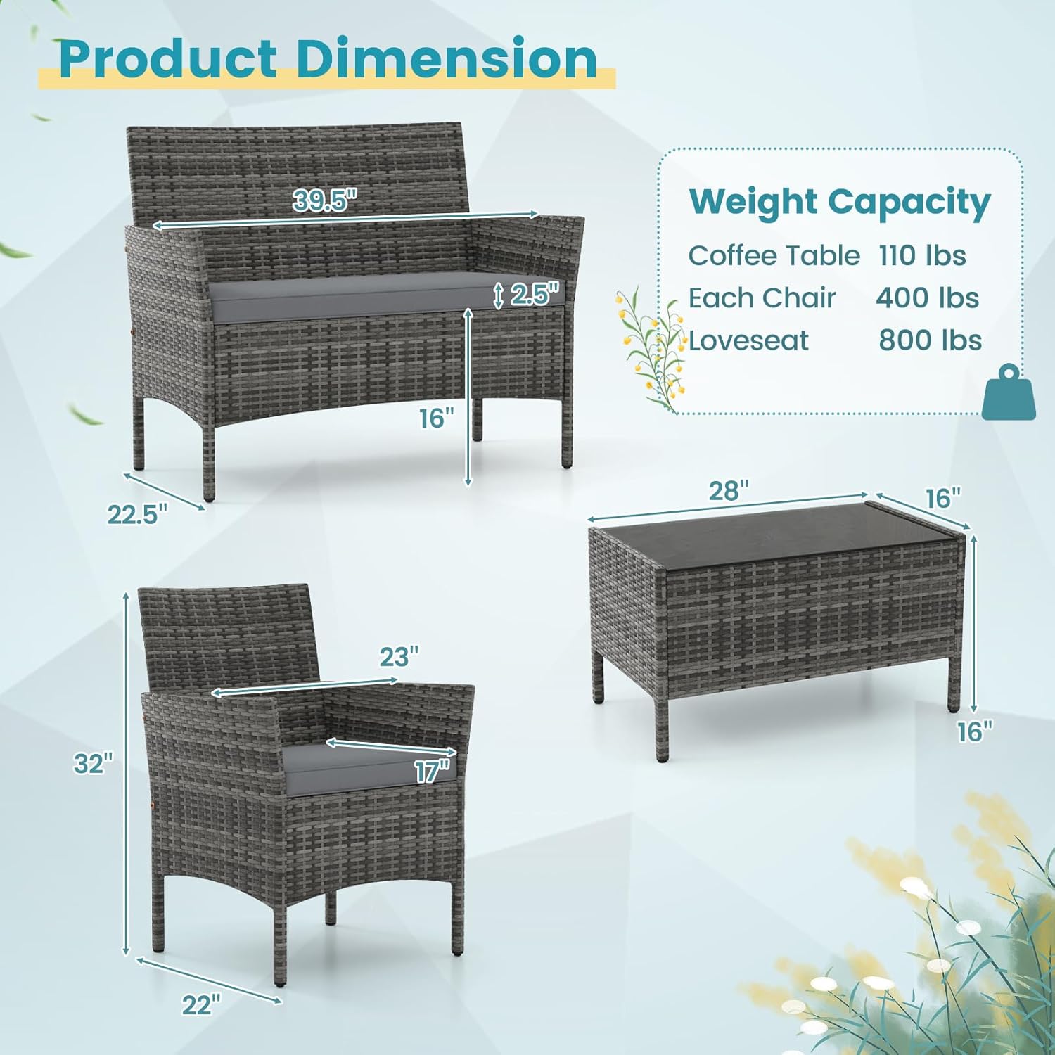 Juego de Muebles de Patio de 4 - Outdoor Furniture Ofo reseña y precio