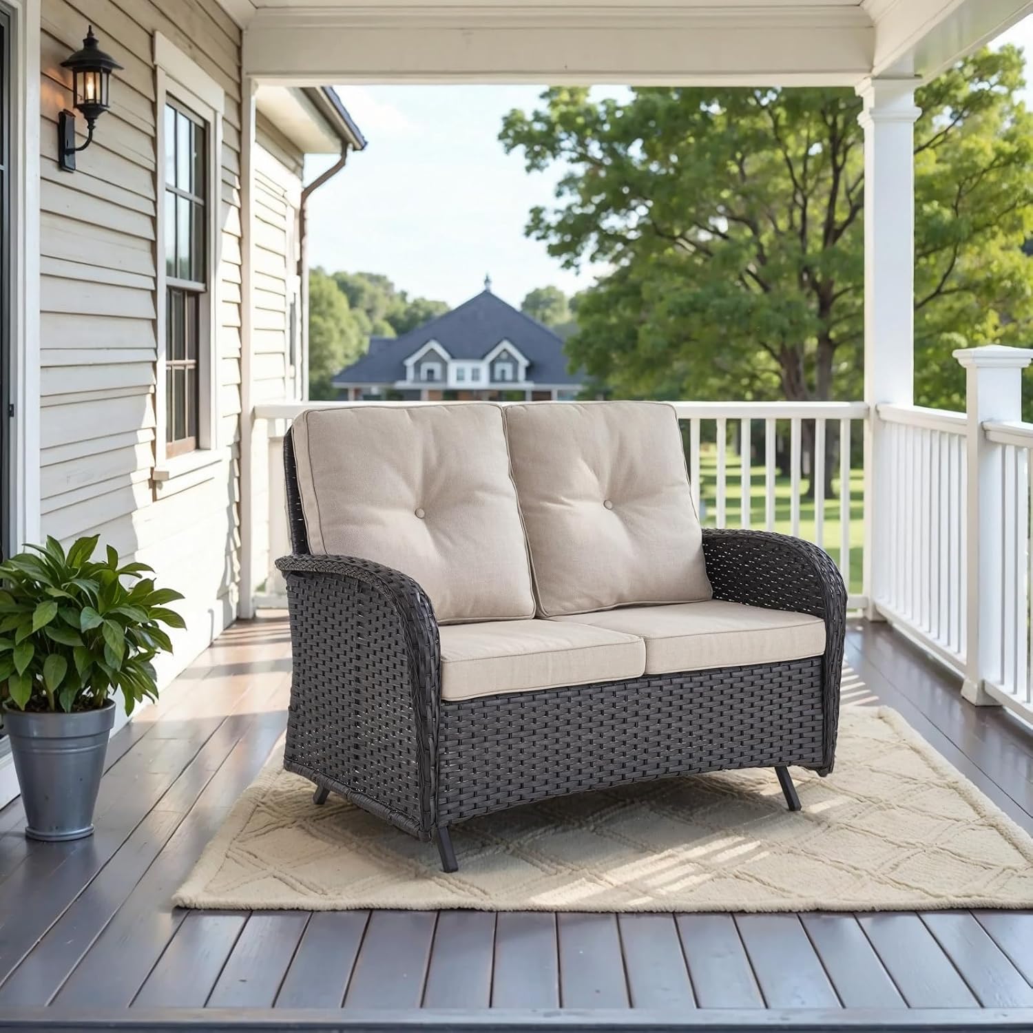 Sofá de mimbre de 2 plazas par - Outdoor Furniture Bench reseña y precio