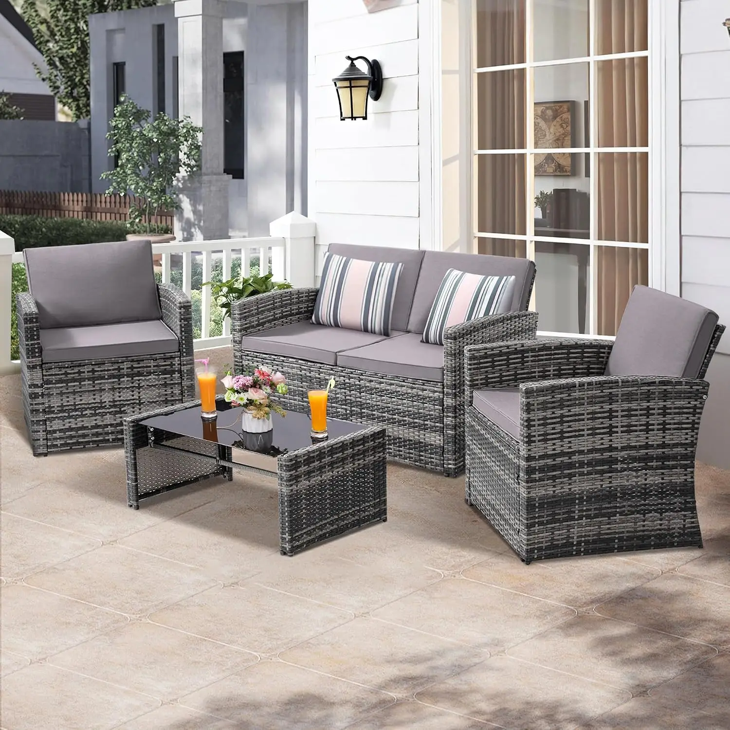 Juego de muebles de patio de 4 - Outdoor Furniture Loveseat reseña y precio