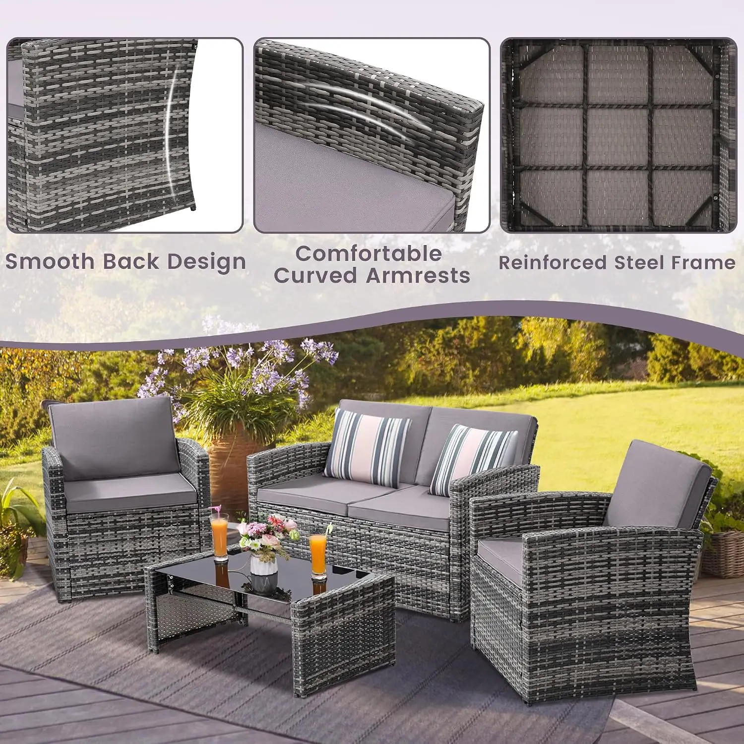 Juego de muebles de patio de 4 - Outdoor Furniture Loveseat reseña y precio